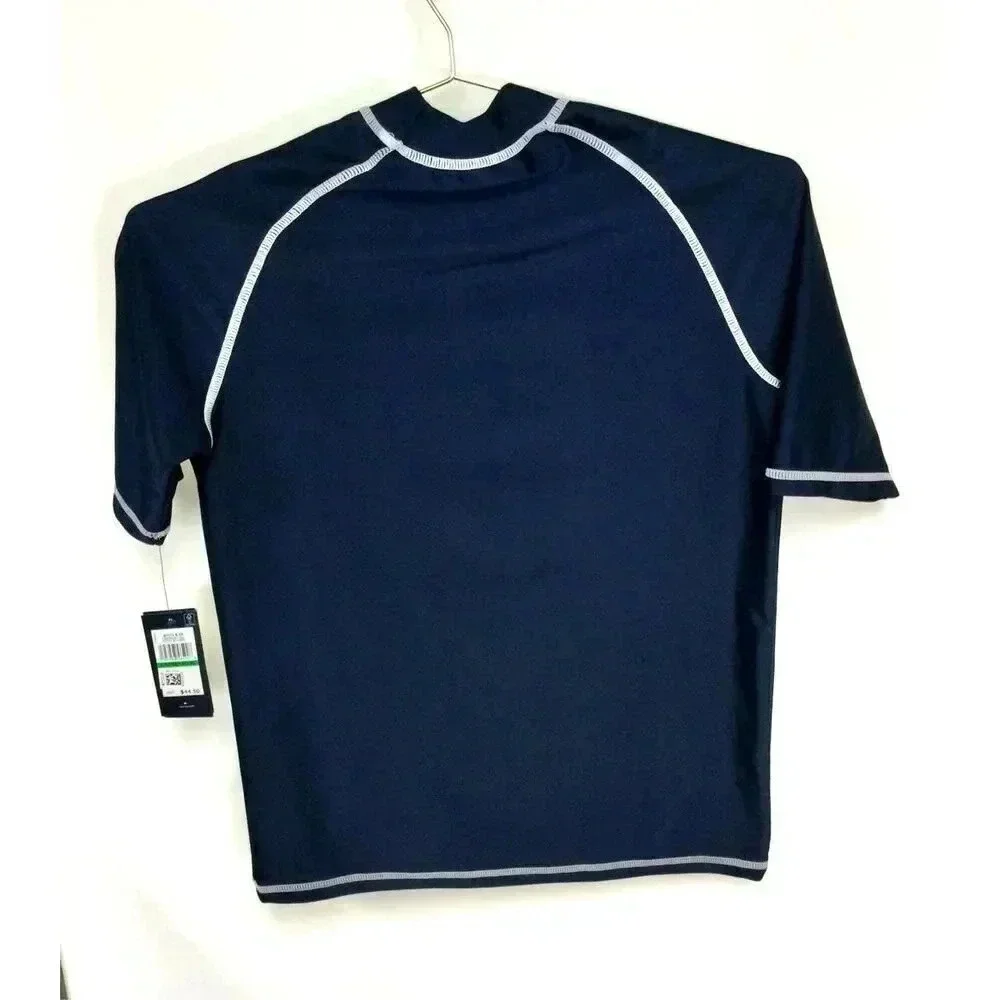NWT Tommy Hilfiger Boy's Navy Blazer Short Sleeve Mock Neck Rashguard Size Large